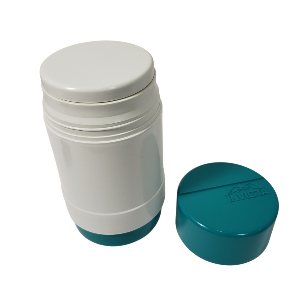 Vintage Invicta Thermal Food Jar Container Teal White‎ Insulated Camping Lunch